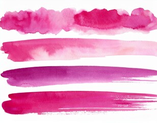 Obraz premium Set of watercolor pink brush stroke and stain. Hand drawn abstract brush stains isolated on white background, design elements.