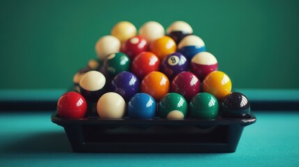 A Triangle of Pool Balls on a Green Felt Table