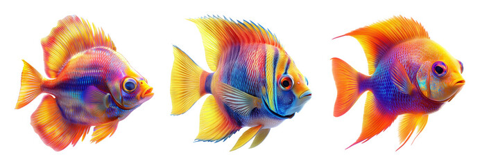 Fototapeta premium Colorful tropical fish in different swimming poses isolated on transparent background