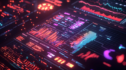 Fototapeta premium A 3D financial dashboard with glowing real-time data, symbolizing the power of analytics in driving informed financial decisions and strategies 