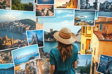 Collage of printed travel photos