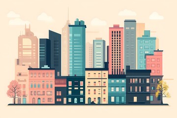 Obraz premium Flat Design Cityscape With Skyscrapers And Buildings Illustration
