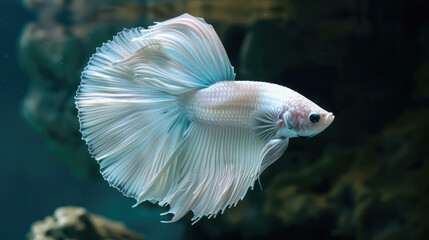 Fototapeta premium siamese fighting fish in white silver special betta fish in the water aquarium