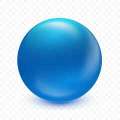 Blue ball isolated on transparent background. Realistic 3d blue sphere. Glass glossy orb with shadow. Abstract magic crystal. Vector illustration eps10