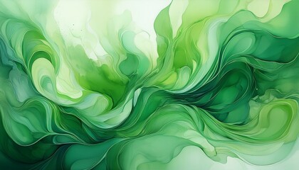 Obraz premium Beautiful abstraction of green liquid paints in slow blending flow mixing together gently