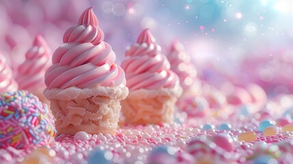 Whimsical Sweetland, a vibrant dreamscape filled with swirling ice cream mountains, candy forests, and a kaleidoscope of colors, inviting exploration in a magical realm.