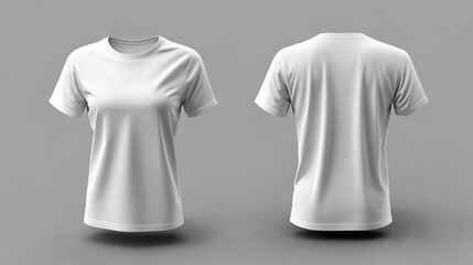 Maqueta de camiseta de mujer de color blanco. Vista frontal y posterior.