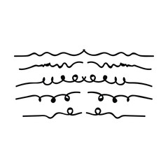 Hand drawn curly divider icon vector illustration design element of swish, swash, swoosh underline swirl squiggle stroke line