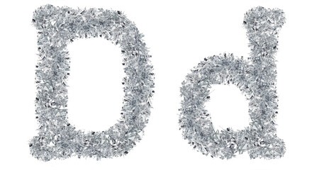 letter d made from New Year's tinsel, isolated Christmas tinsel, tinsel garland.