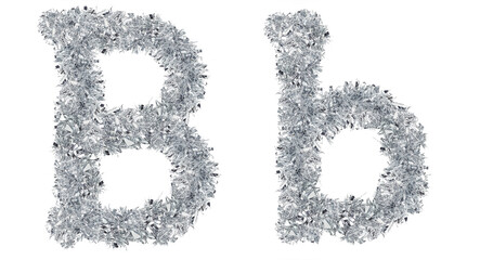 letter b made from New Year's tinsel, isolated Christmas tinsel, tinsel garland.