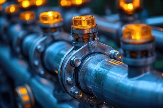 Close-up of a metal pipe with a bright orange light