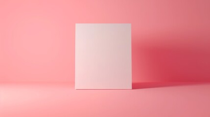 Naklejka premium Blank White Card Isolated on Pink Pastel Background, Minimalist 3D Rendering with Empty Space on the Side