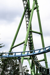 Roller coaster rails at an amusement park.