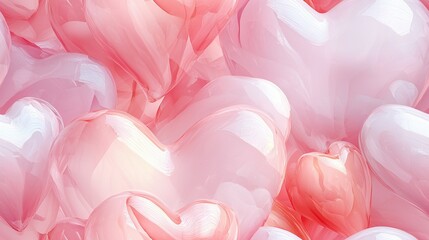 Obraz premium Pink heart-shaped balloons adorn a pink background, framed by a white border