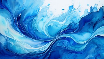 Naklejka premium Beautiful abstraction of blue liquid paints in slow blending flow mixing together gently