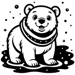 Adorable cartoon polar bear wearing a space collar with a joyful expression