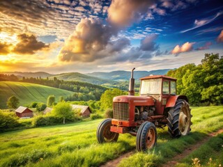 Obraz premium Aging tractor rural landscape beauty