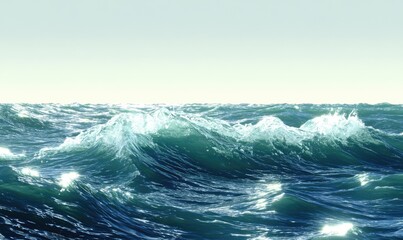 Fototapeta premium Ocean waves with a light breeze, sunlight glinting off the surface