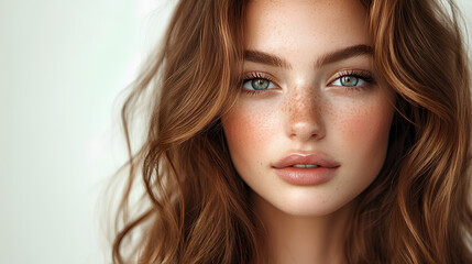 Naklejka premium Beautiful Woman with Freckles and Long Red Hair