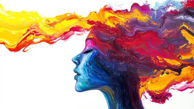 Abstract human silhouette dissolving into colorful paint strokes, representing the tenets of creativity breaking free from presumptions, Abstract dissolution, Creative liberation