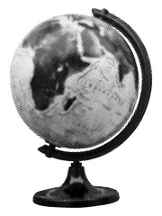 world globe with black stand isolated earth geography retro halftone collage element education travel global business or environmental awareness themes mixed media design © Oleksandr Yashchuk