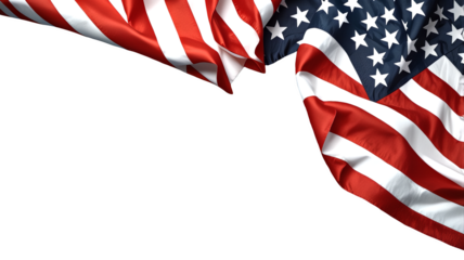 american flag waving in the wind solated on white