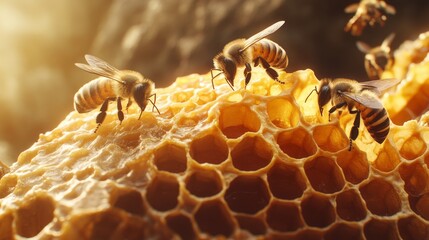 "Hive Harmony: Bees in Action on the Honeycomb"