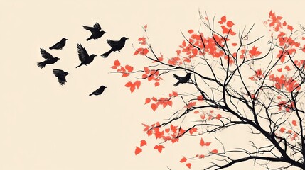 Nature's Melody: Birds Perched on a Tree Background Card"