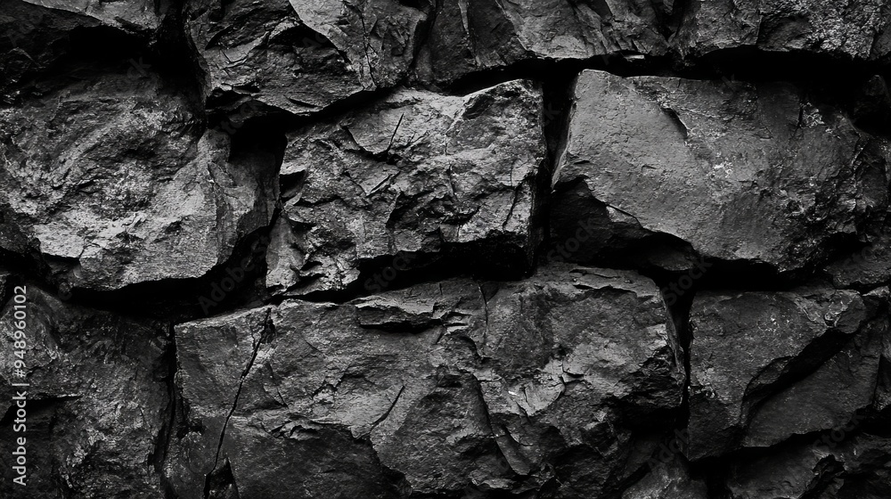 Wall mural Black and white Rock wall texture background --