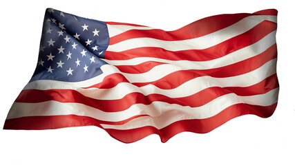 Fototapeta premium American USA flag waving in wind with realistic fabric texture isolated on transparent background