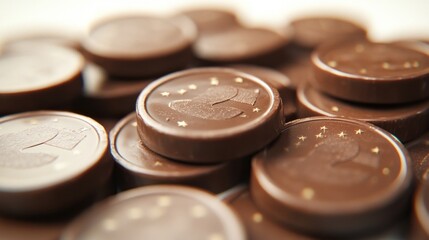 "Cocoa Wealth: Chocolate Euro Coins Arranged on a Bright Backdrop"