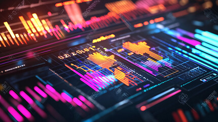 Obraz premium A 3D business finance hub with glowing charts and graphs, symbolizing the comprehensive analysis and management of business finances 
