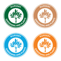 Colored nursery plants labels with the draw of a tree on a white background
