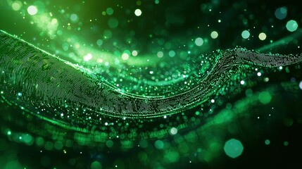   A sharp photo of a green and black background featuring a focused image of a wave of light