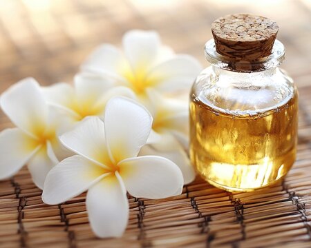 Monoi Oil - Pure Essence of Tahiti in a White Bottle for Massage Therapy and Aromatherapy
