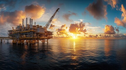Obraz premium Oil And Gas Upstream. Offshore Platform for Crude Gas Treatment in Energy Business