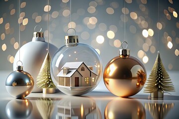Architectural rendering style Christmas ornament design with clean lines and minimalist shapes