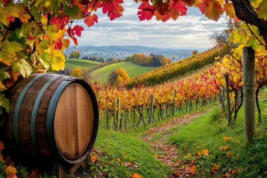Vinyards in Weinsberg: Autumn Atmosphere with Vinefields, Wine Barrels