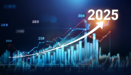 Businessman draws a rising arrow graph of the company in the future to 2025. Planning opportunities, challenges and new business strategies, goals, plans and vision for 2025.