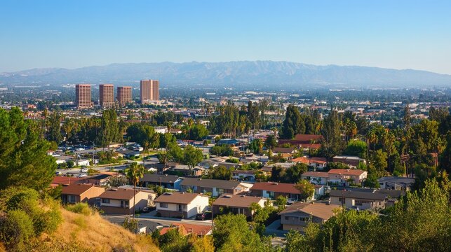 Culver City California. Panoramic City Landscape: San Fernando Valley View with Skyscrapers in Los Angeles