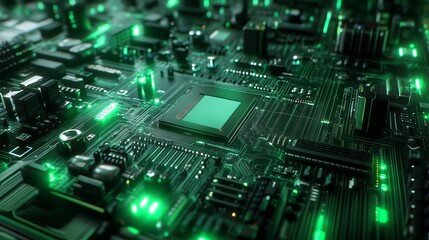 "Techno Tapestry: Intricate Details of a Green Computer Circuit Board