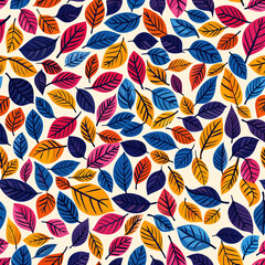 Naklejka premium *Whimsical Autumn Foliage Thin Line Childlike Artwork Endless Repeat Design Simplistic Nature Illustration Seamless Pattern Fall Leaves Decor Art*