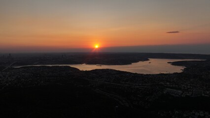 aerial view of istanbul bosphorus at sunset