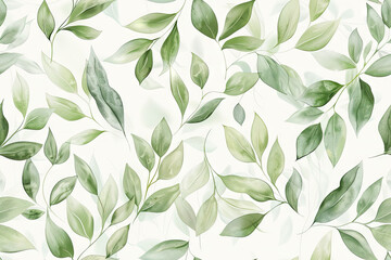 Pattern with green leaves on a light background