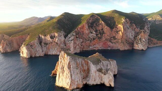 Aerial view of the Porto Flavia and Pan di Zucchero, Sardinia, Italy.