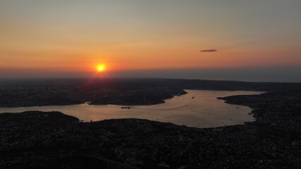 sun beam over the istanbul bosphorus