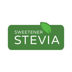 Stevia Sweetener Vector Label with Plant Leaves. Sugar Substitute. Organic, Bio and Ecological Icon. Health Care Labels for Tea Packaging and Web.