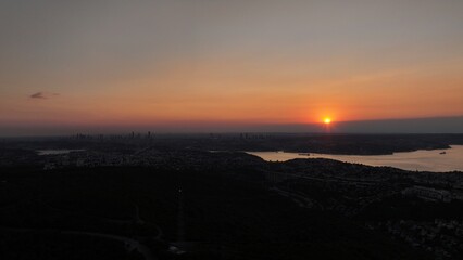 sun beam over the istanbul bosphorus