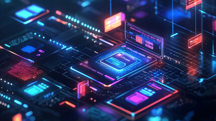 Fototapeta premium A 3D payment gateway interface with animated transaction flows, symbolizing the seamless and secure processing of digital payments 
