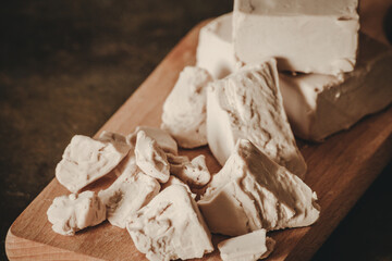fresh yeast in the kitchen. Bakery food concept 